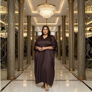 Gypsie Blu Plus Size Solid Satin Caftan Dress Women Maxi Mumu Dresses for Girl